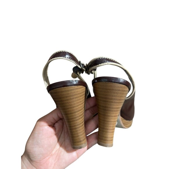 Mudd Slingback Peep Toe Heels 7.5M Brown Cutout Retro Stacked Heel Office Siren - Picture 11 of 16